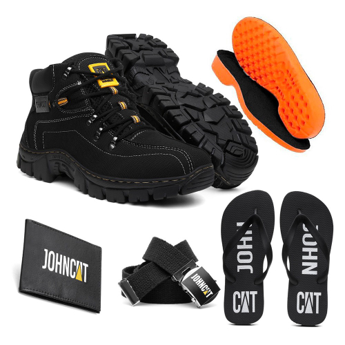 Bota caterpillar coturno couro preto + chinelo tiras em Promoção na  Americanas