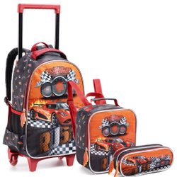 Kit Mochila Infantil Masculina Carros com Rodas Lancheira e Estojo Menor preço em Kit Mochila Infantil Masculina Carros com Rodas Lancheira e Estojo