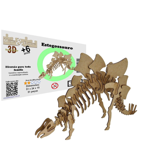 Jogos de Quebra-Cabeça em promoção  Lister - Dinossauro - Estegossauro - 3D  - Feito em MDF - 43x10x18 cm - 70 peças - 1un - Brincadeira de Criança -  Zzdiversos