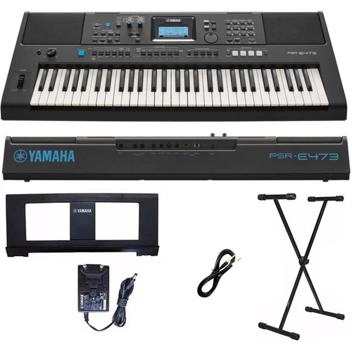 Teclado Yamaha PSR E473 5/8 + Suporte X + Capa+ Pedal Cherub