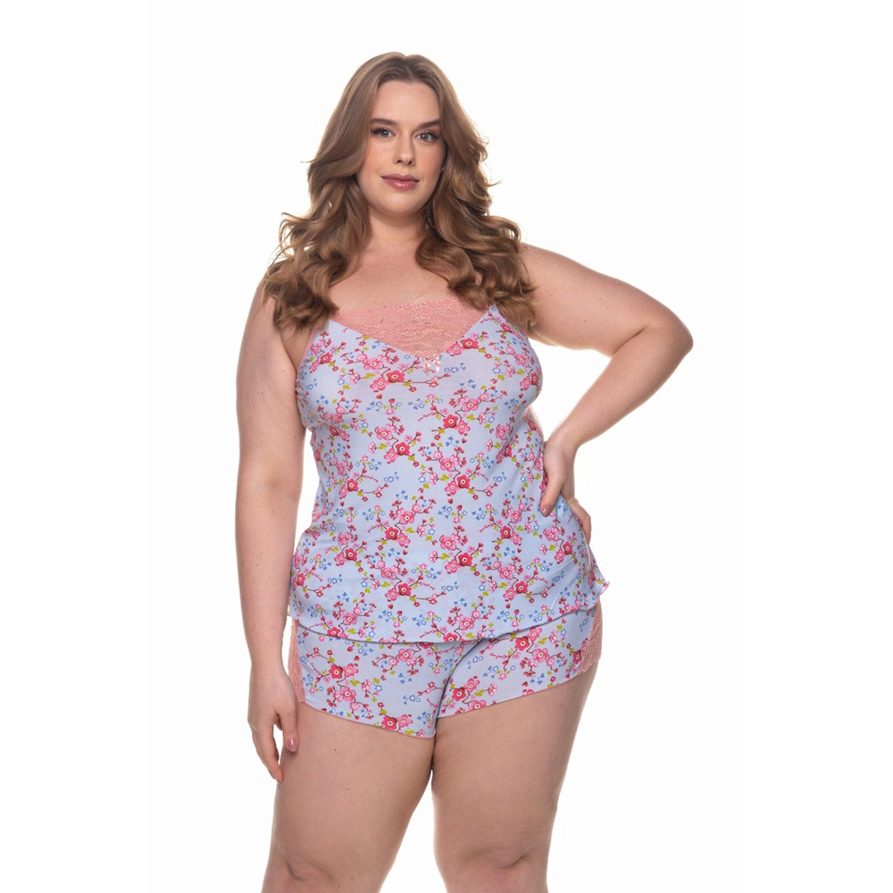 Kit 2 Baby Dooll Plus Size Pijama Liganete Renda Short Doll