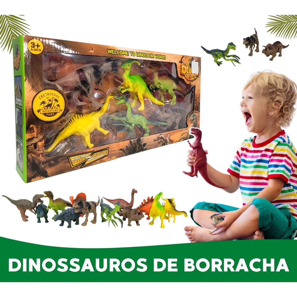 Conjunto Animais Dinossauros Emborrachados com 6 Peças Brinquedo Educativo  Brinquedos Bambalalão Brinquedos Educativos