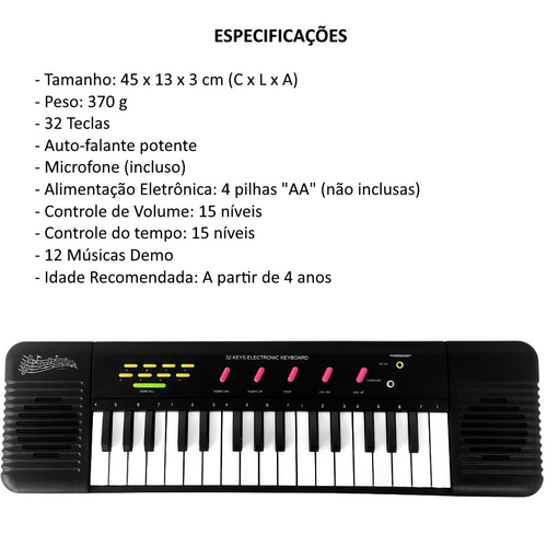 Teclado Infantil Musical 32 Teclas Keys Com Microfone Piano em Promoção na  Americanas