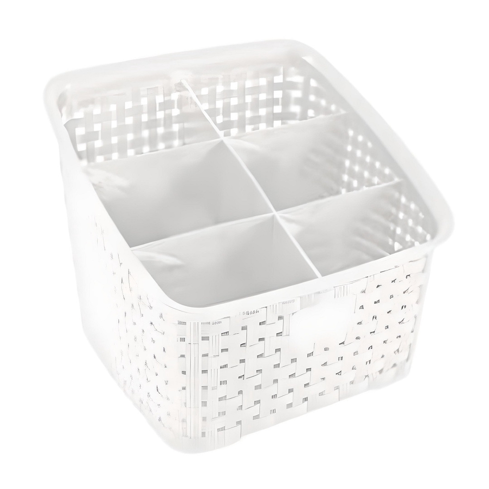 Organizador Multiuso Rattan Com Divis Rias Cozinha Quarto Branco No