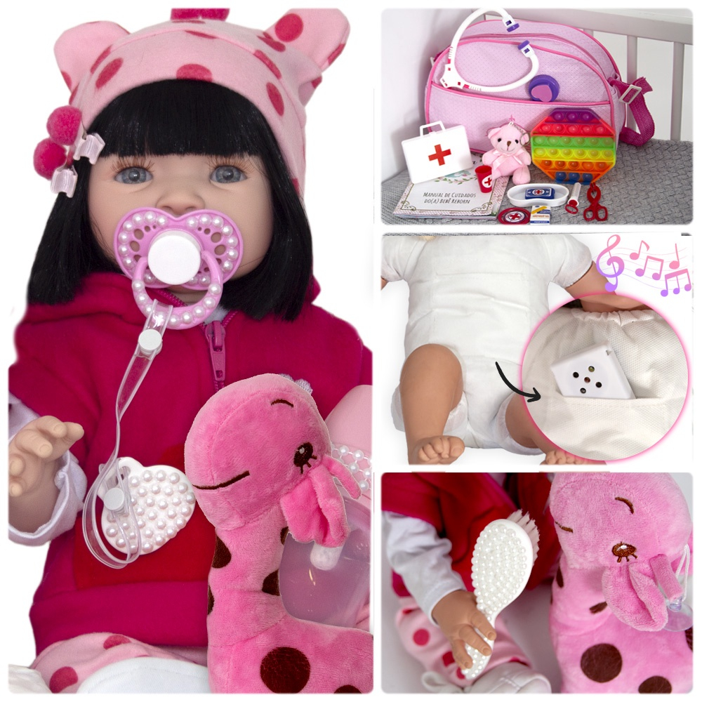 Bebê Reborn Baby Boneca Cabelos Castanhos + Enxoval Completo