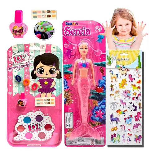 Kit Maquiagem Infantil Sombra Batom Boneca Adesivos Sortidos em Promoção na  Americanas