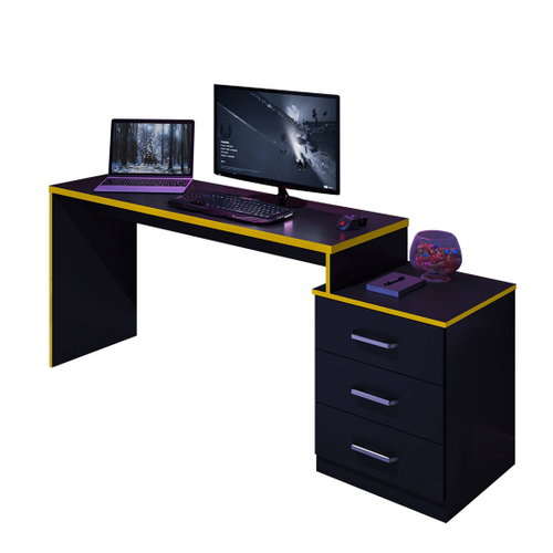 Mesa Gamer em L Para Computador DRX9000 Preto/ Amarelo - Móveis Leão