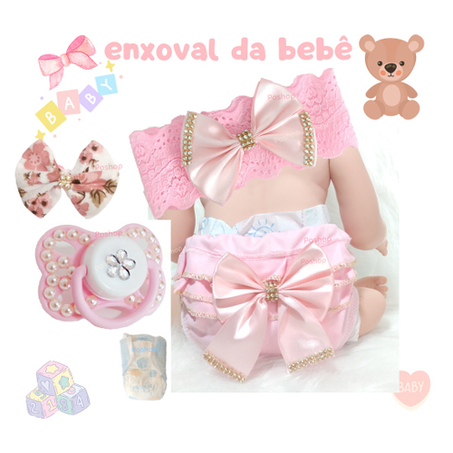 Boneca Bebê Reborn Corpo Silicone Com Enxoval Com Chupeta - ShopJJ