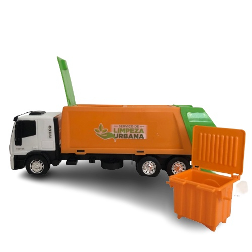 Caminhão de Brinquedo Iveco Tector Coletor Laranja e Verde em