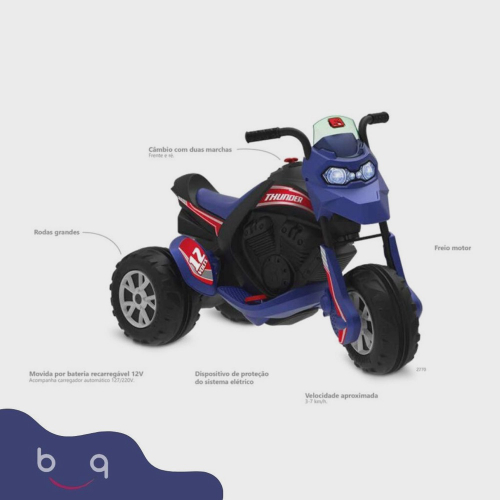 Moto Eletrica Infantil Bandeirante Super Thunder 12V Black - Maçã Verde Baby