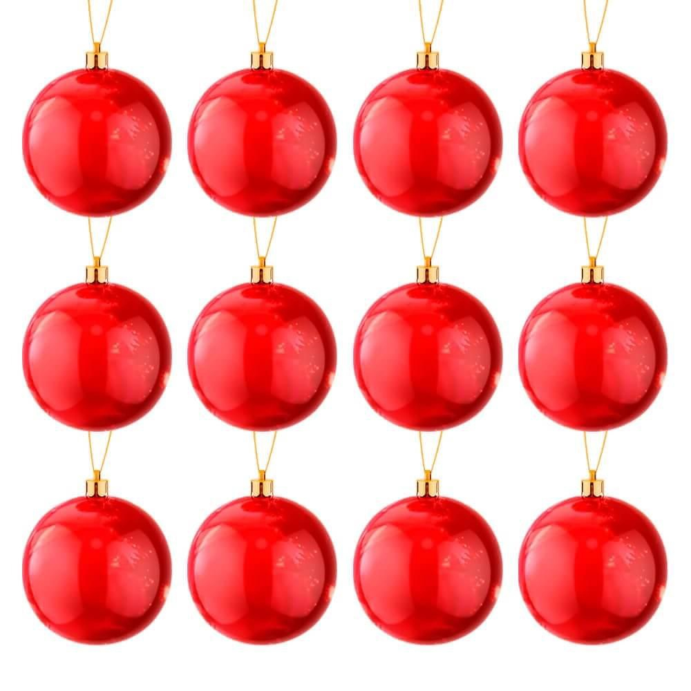 Bola de Natal Glitter Cor Vermelha 4cm Jogo com 12 Peças - 1923521