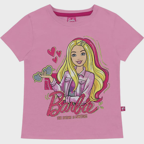 Blusa Infantil Manga Curta Estampada Barbie Tam 4 a 10