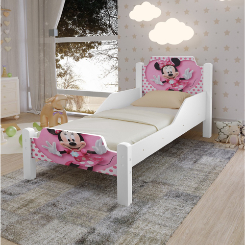 Mini cama Juvenil Infantil Gatinho Branca/Rosa Com Colchão