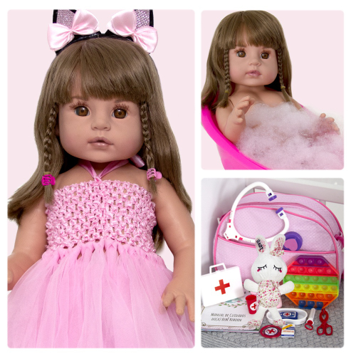 Boneca Bebê Reborn Silicone Menina Bailarina 22 Acessórios