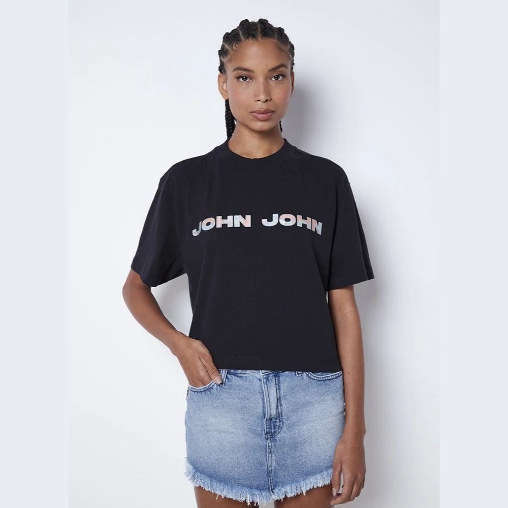 Camiseta John John Line Feminina Preta em Promoção na Americanas