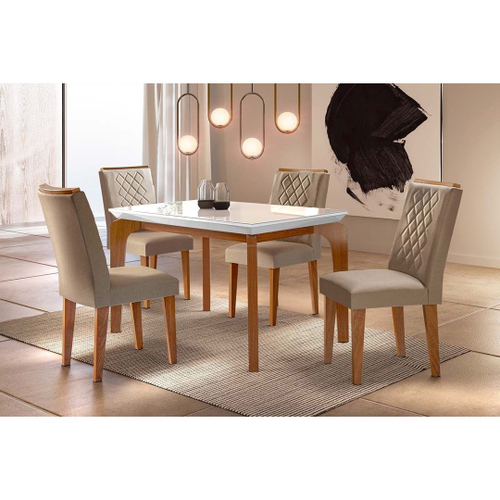 Conjunto de Mesa de Jantar com 6 Cadeiras Lívia Linho Off White e Turim 200  cm