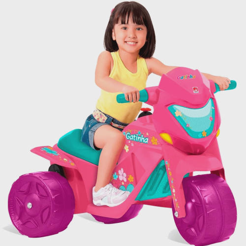 Moto eletrica infantil sprint turbo pink com bau E capacete no