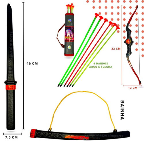 Kit Arco E Flecha Com Espada Samurai Com Bainha Brinquedo Em Promoção