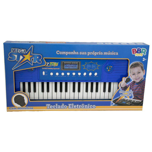 PIANO INFANTIL ELETRÔNICO C/ MICROFONE E EFEITOS DE DJ (AZUL)