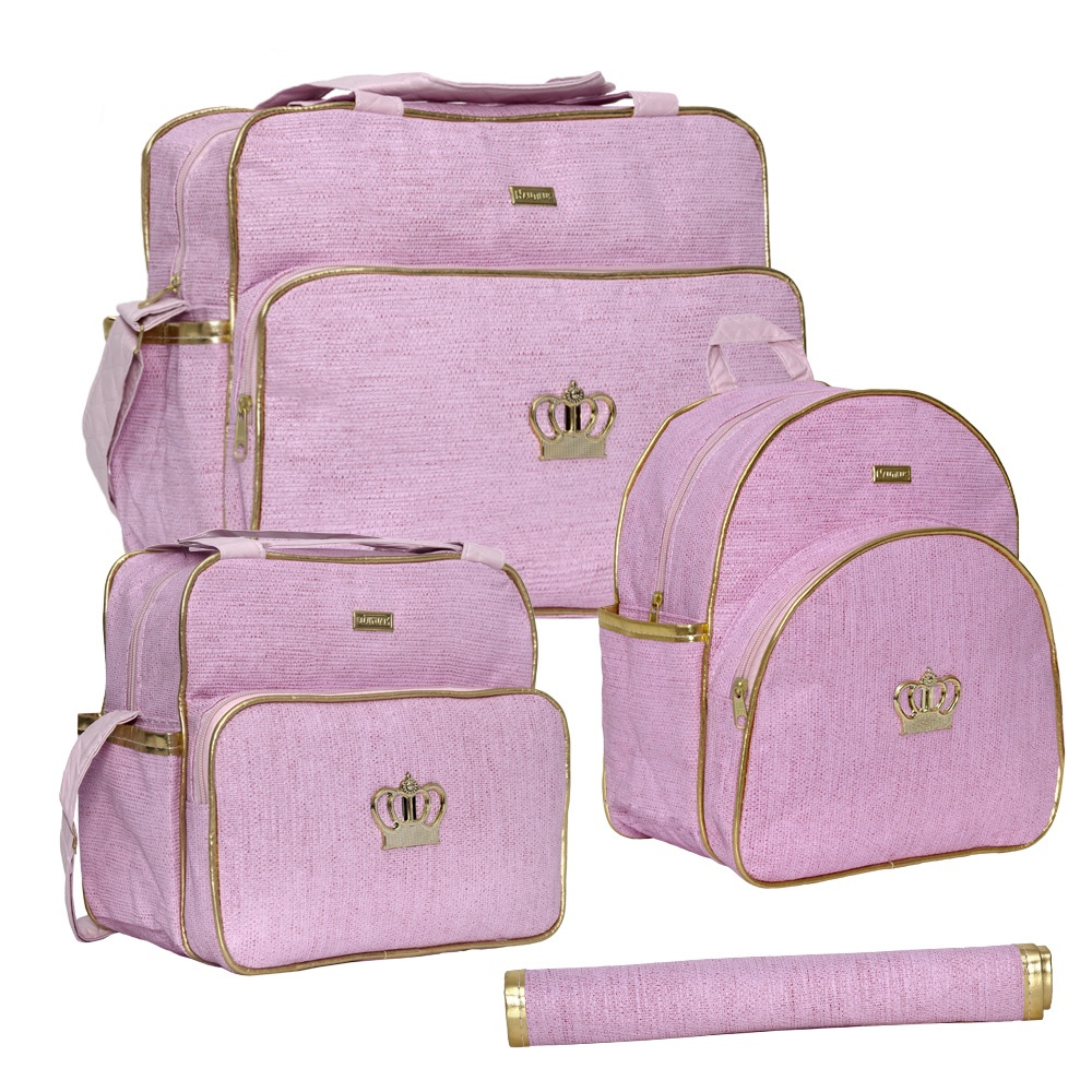 Bolsa Mochila Maternidade Bebê Menina Luxo Elegance Rosa