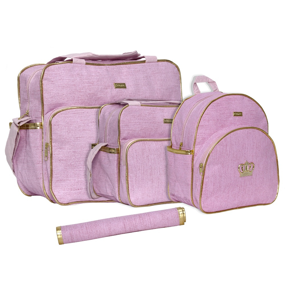 Bolsa Mochila Maternidade Bebê Menina Luxo Elegance Rosa