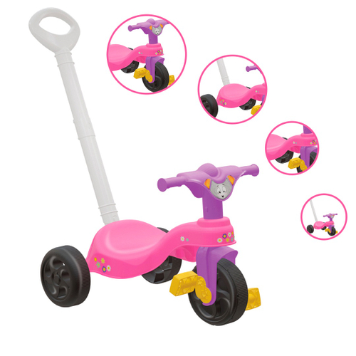 Triciclo Motoca Infantil Tico Tico Pets Rosa com Haste Removível