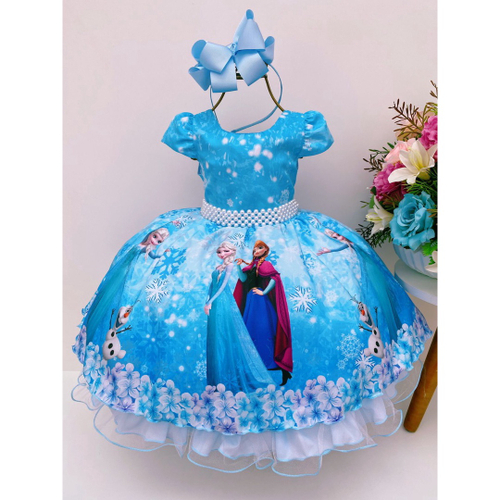 VESTIDO TEMÁTICO FROZEN COM TIARA