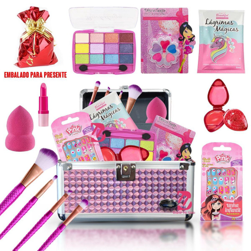 Kit Maquiagem Infantil Polibrinq Sombras+Batom+Gloss MK06