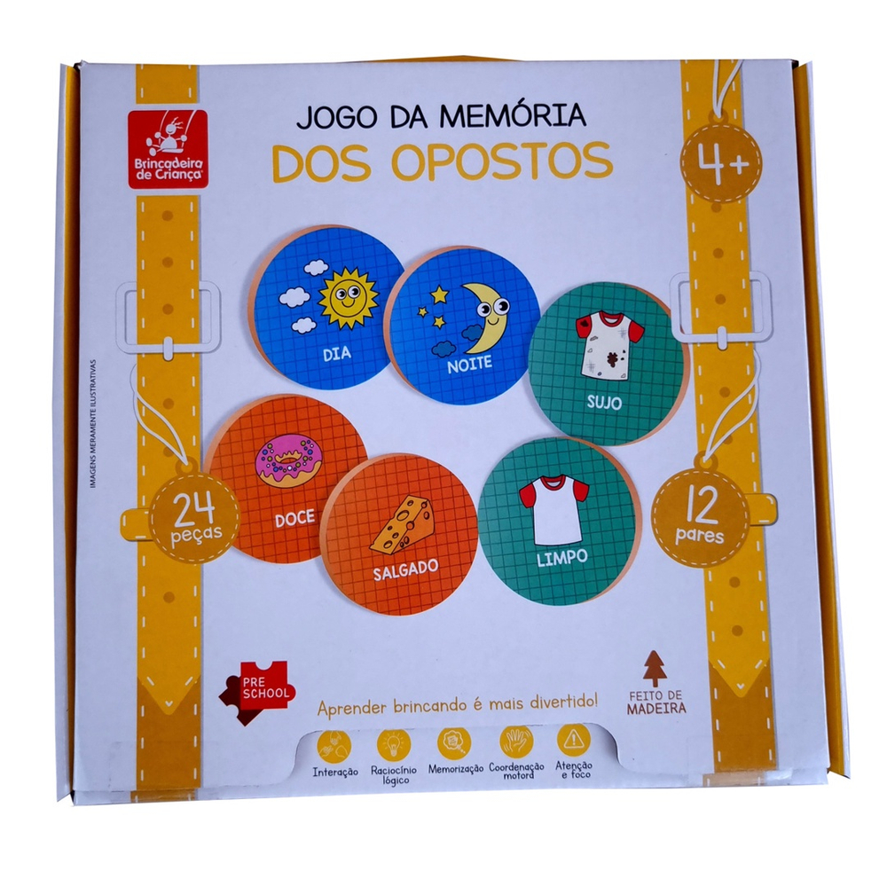 Jogo da Memória dos Opostos Brinquedo Educativo MDF - Tralalá 4 Kids