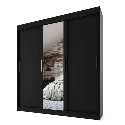 Guarda-Roupa Casal com Espelho Paris 3 pt 2 gv Preto - Imagem 2