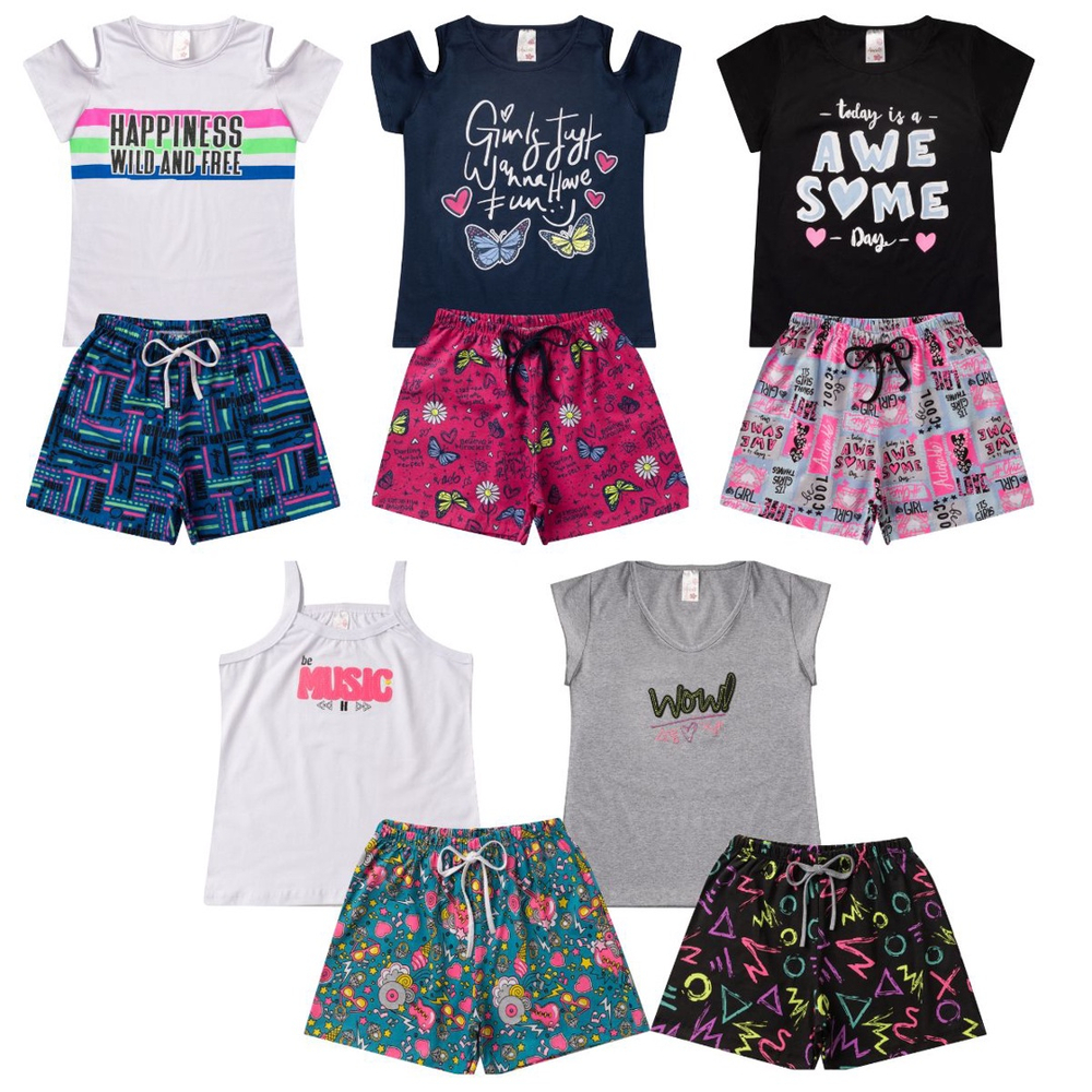 Kit Conjunto Roupa Infantil Juvenil Menina Ver O Com Short No Shoptime