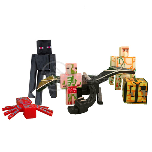 Kit 7 Cartelado Minecraft Dragão com 35 Bonecos + 7 Bloco Ender Dragon  Brinquedo Bed Wars Zombie - Verde