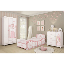 Quarto Infantil com Cama e Guarda Roupa e Cômoda Carruagem Sophia - Móveis Estrela Menor preço em Quarto Infantil com Cama e Guarda Roupa e Cômoda Carruagem Sophia - Móveis Estrela
