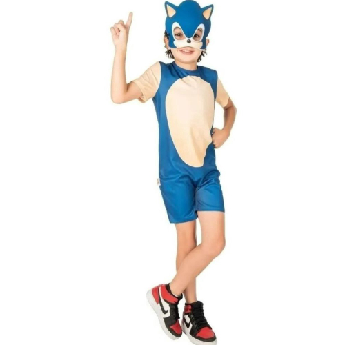 Fantasia Sonic Infantil Cosplay Luxo Macacão Máscara E Luvas