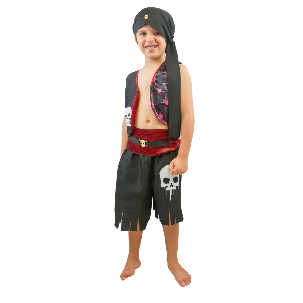 Fantasia Pirata Infantil Menino com Bandana 2 a 8 Anos Cosplay