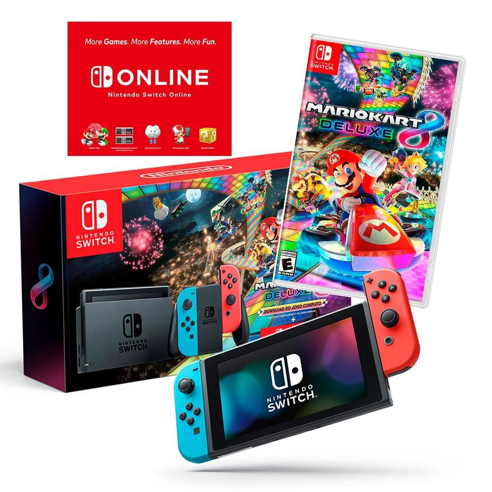 Console Nintendo Switch Neon + Mario Kart 8 + 3 Meses Switch online em ...