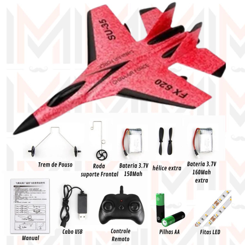 Avião De Controle Remoto The Minator Su 35 Planador Vermelho em