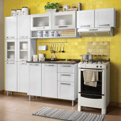 Cozinha de Aço Compacta com Balcão, Paneleiro e 2 Armários Aéreos Vidro Temperado Multipla Bertolini Branco Menor preço em Cozinha de Aço Compacta com Balcão, Paneleiro e 2 Armários Aéreos Vidro Temperado Multipla Bertolini Branco