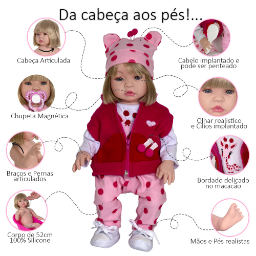 Boneca Bebê Reborn Corpo Silicone 20 Itens Bolsa Maternidade