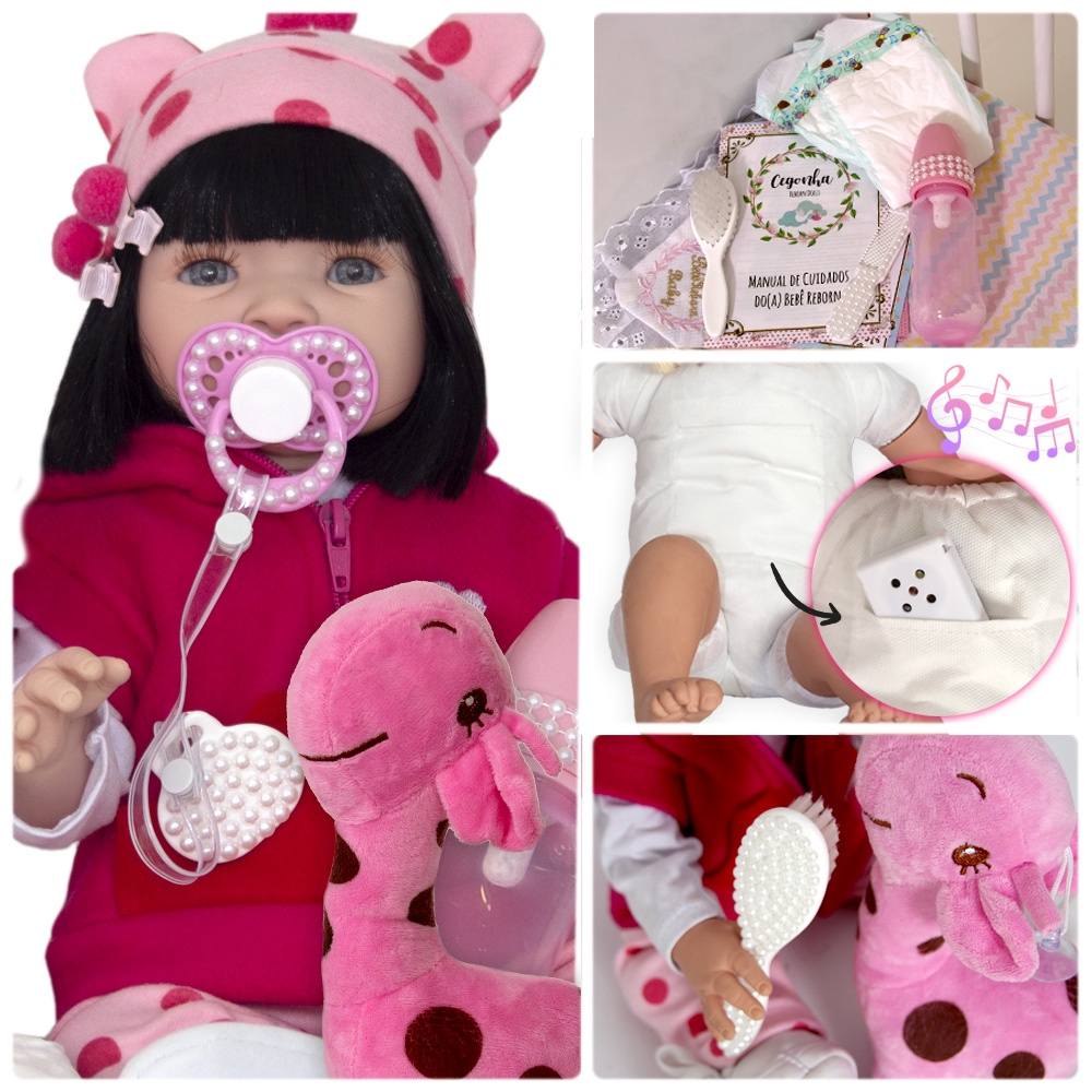 Boneca Reborn Girafinha Infantil Morena Pano