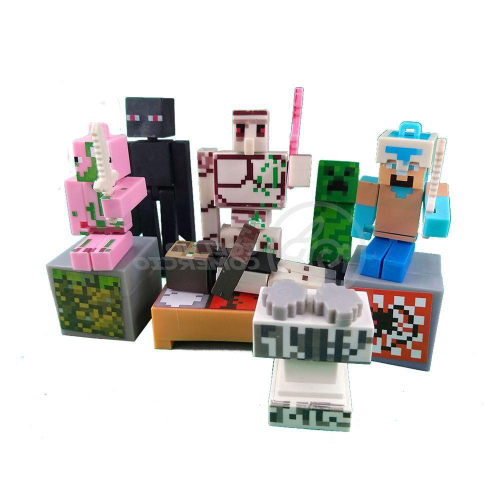 Cartela 10 Boneco Articulado Minecraft My Home + 2 Blocos N3