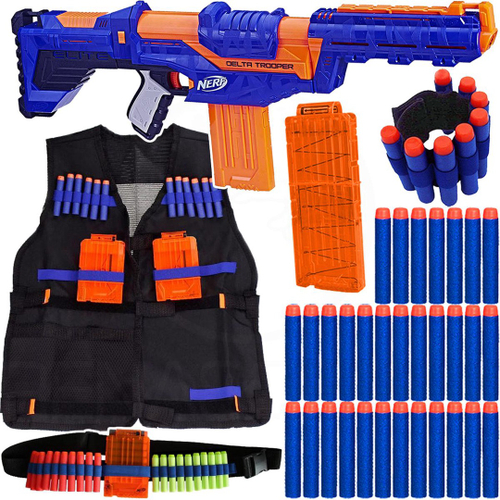 Kit Lançador Nerf Delta Trooper Colete Acessórios Dardos em