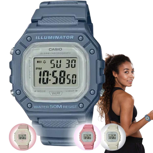 Relogio de Pulso Marca Casio feminino Digital Prova Dagua 50 Metros Azul Rosa Nude Branco Original W 218HC em Promocao na Americanas