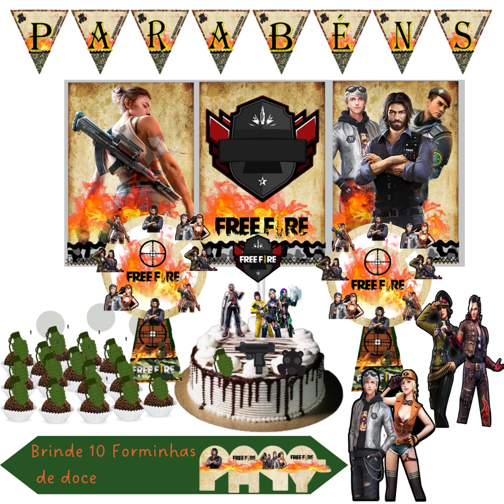 Kit Decoração Aniversário Personalizado com NOME e IDADE Free Fire -  Decoração Infantil!