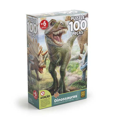 Jogo Puzzle 100 Peças Dinossauros Grow 0100 (123259) na Americanas