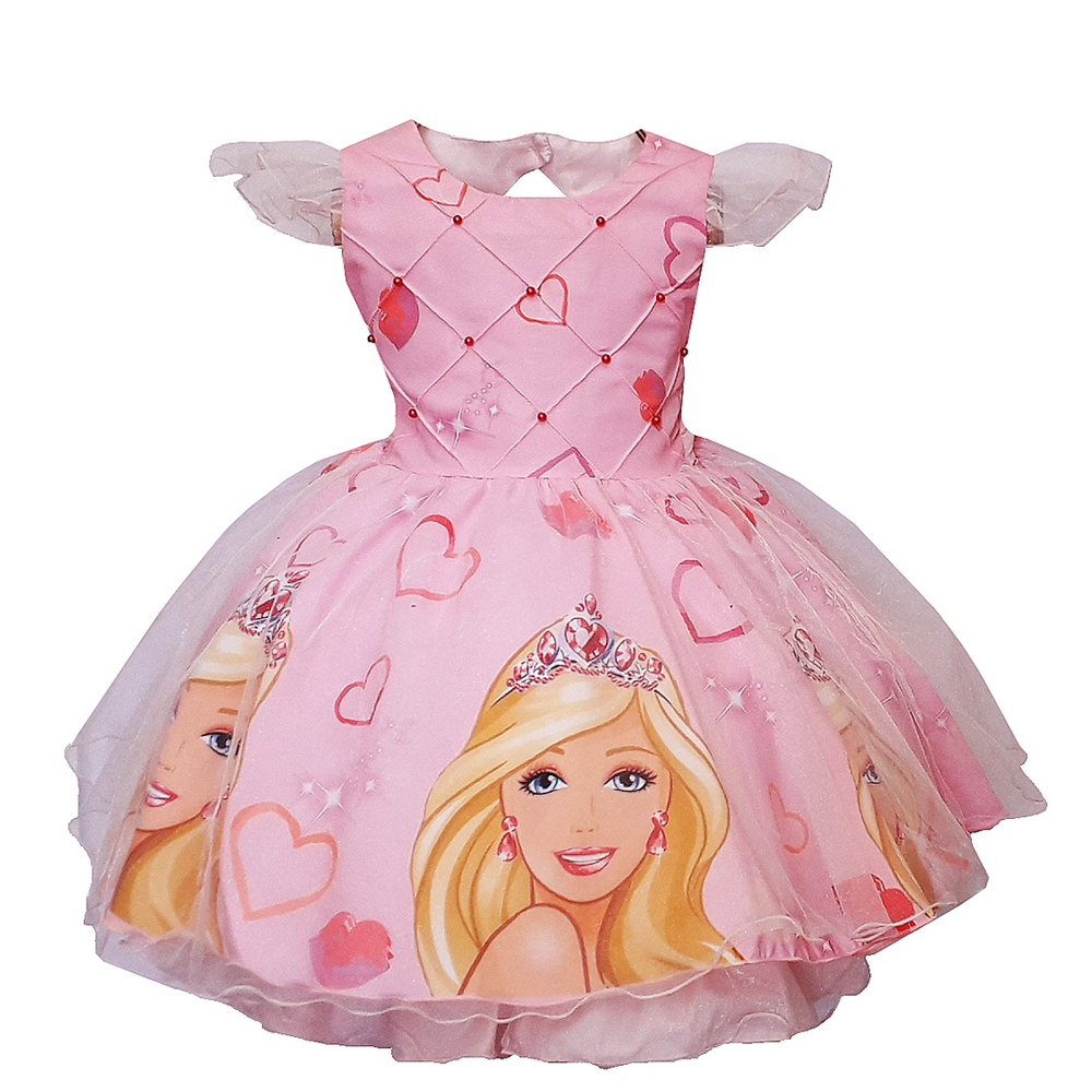 Vestido Infantil Barbie Rosa Luxo