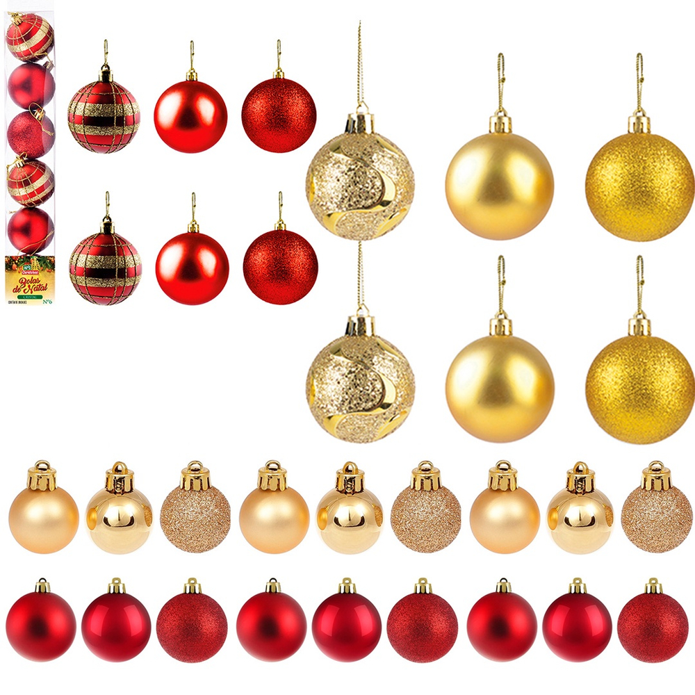 Arvore de natal decorada luxo 1,50M + kit de 45 enfeites vermelha E dourada  no Shoptime