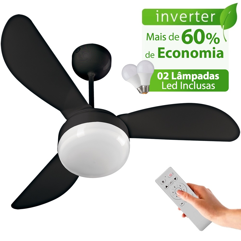 Ventilador De Teto Ventisol F Nix Black Inverter Controle Remoto L Mpadas Led Inclusas