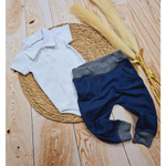 Kit body manga curta gola polo com calça emita jeans