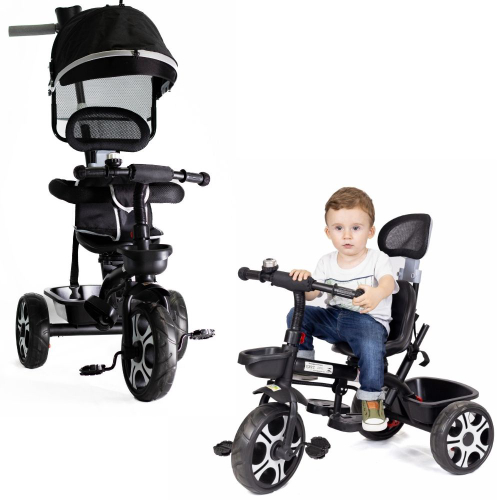 Triciclo Infantil com Capota Haste Empurrador com Pedal Motoca 2